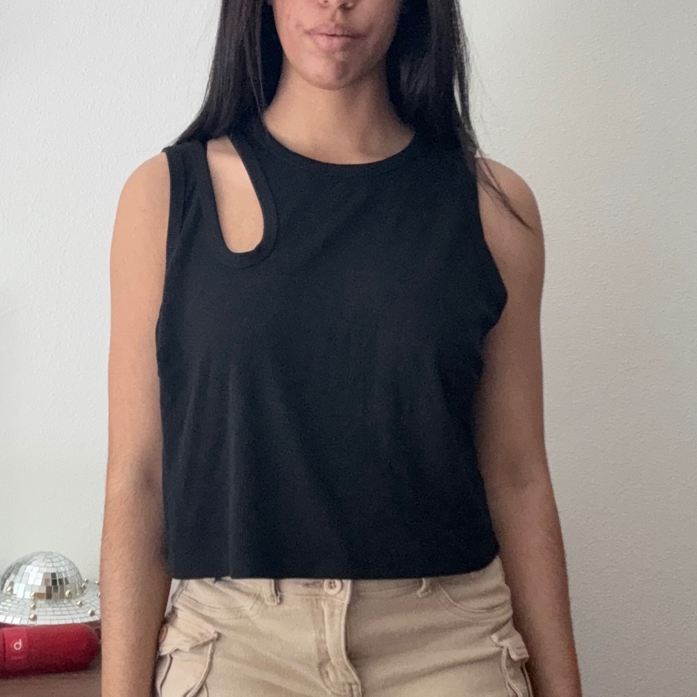 Future Collective Kahlana Barfield Brown Black Cutout Ribbed Crop Tank Top 1X